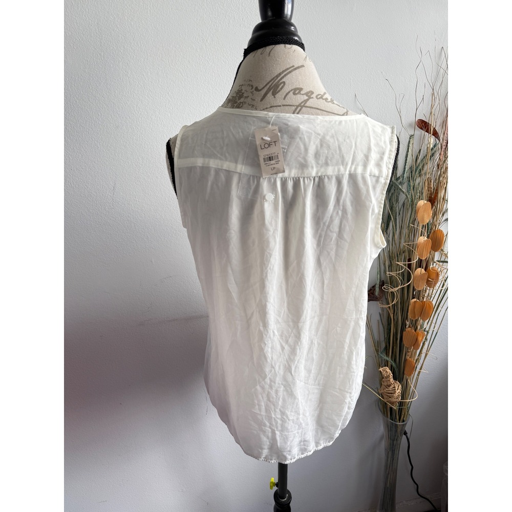 Ann Taylor LOFT Womens Petite Large‎ LP White Draped Sleeveless Blouse